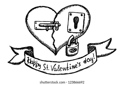 Vector sketch illustration with heart and locks