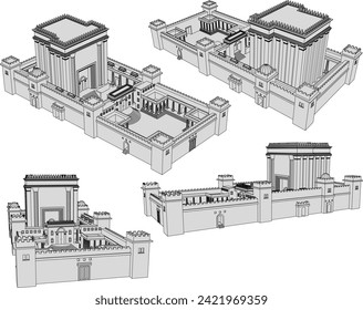 Vector sketch illustration of Herods Temple in Jerusalem desig