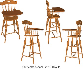 Ilustración de boceto de Vector de sillas de comedor de madera de alto diseño para niños Pequeños en la mesa de comedor