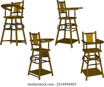 Ilustración de boceto de Vector de sillas de comedor de madera de alto diseño para niños Pequeños en la mesa de comedor