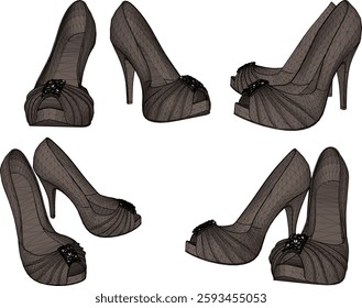 vector sketch illustration of high heel sandal shoe design for career women fashion 