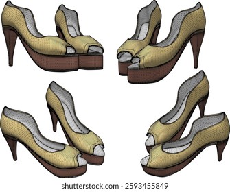 vector sketch illustration of high heel sandal shoe design for career women fashion