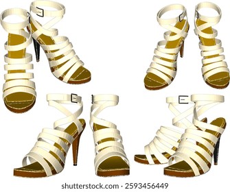 vector sketch illustration of high heel sandal shoe design for career women fashion