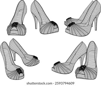 vector sketch illustration of high heel sandal shoe design for career women fashion