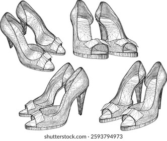 vector sketch illustration of high heel sandal shoe design for career women fashion