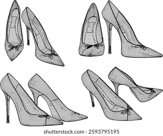 vector sketch illustration of high heel sandal shoe design for career women fashion