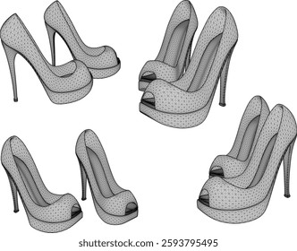 vector sketch illustration of high heel sandal shoe design for career women fashion