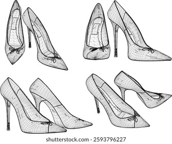 vector sketch illustration of high heel sandal shoe design for career women fashion