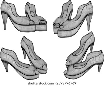 vector sketch illustration of high heel sandal shoe design for career women fashion