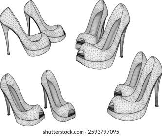 vector sketch illustration of high heel sandal shoe design for career women fashion