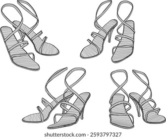 vector sketch illustration of high heel sandal shoe design for career women fashion