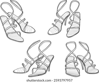 vector sketch illustration of high heel sandal shoe design for career women fashion