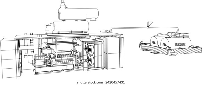 Vector sketch illustration of high voltage electric GENERATOR design with big cable