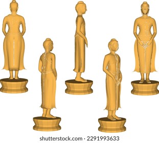 Vector sketch illustration of holy golden buddha standing