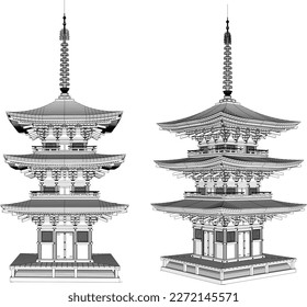 Dibujo vectorial ilustración de la torre sagrada del templo de pagoda