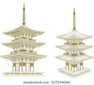 Dibujo vectorial ilustración de la torre sagrada del templo de pagoda