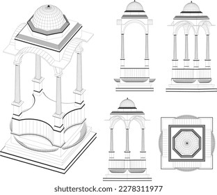Vector sketch illustration of holy temple worshiping god in india