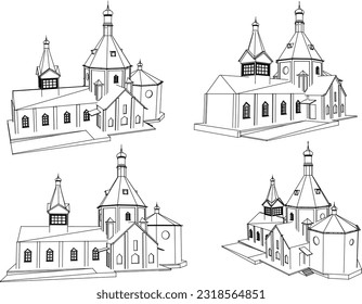 Esbozo vectorial ilustración del castillo del palacio del templo sagrado con torre