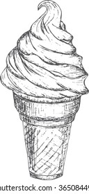 vector sketch illustration - ice cream cone