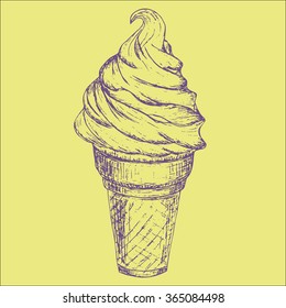 vector sketch illustration - ice cream cone