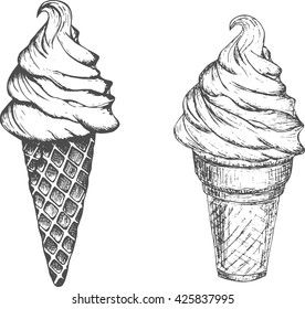 vector sketch illustration - ice cream cone