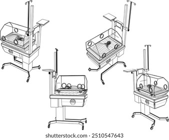 Vector sketch illustration of incubator machine design for premature babies just born