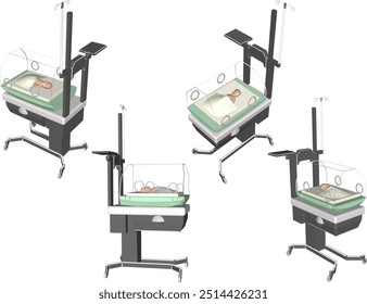 Vector sketch illustration of incubator machine design for premature babies just born