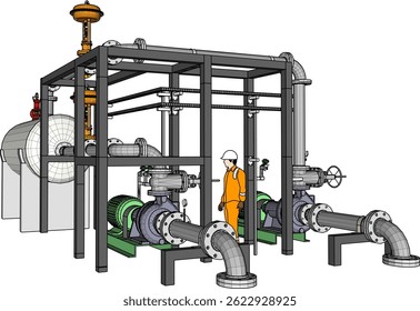 vector sketch illustration of industrial machine design for factory