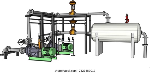 Ilustración de boceto de Vector de diseño de máquina industrial para fábrica 