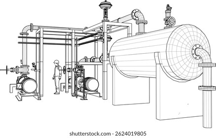 Ilustración de boceto de Vector de diseño de máquina industrial para fábrica