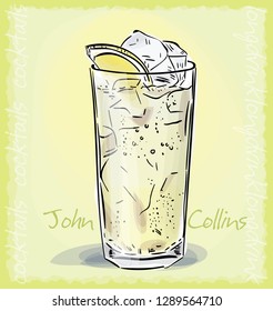 vector sketch illustration of John Colins cocktail