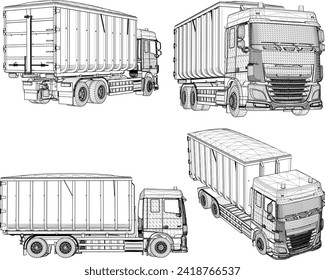 Vector sketch illustration of large container trailer truck design for industry