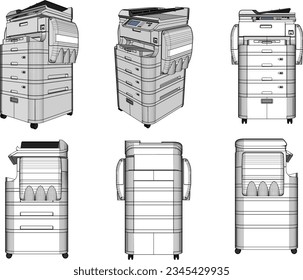 Vector sketch illustration of a large copier design for production
