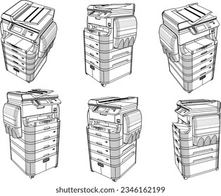Vector sketch illustration of a large copier design for production