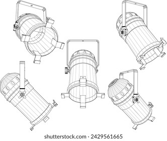 Ilustración de boceto vectorial de diseño de foco de escenario de rendimiento de gran vatio