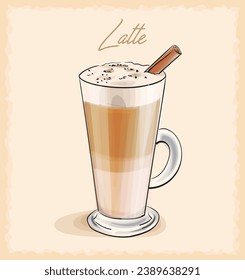 vector sketch illustration of latte coffee
