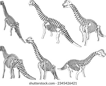 Vector sketch illustration of a lego toy prehistoric dinosaur fossil skeleton
