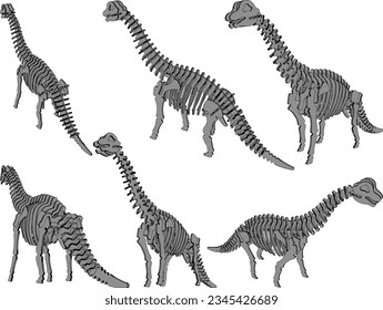 Vector sketch illustration of a lego toy prehistoric dinosaur fossil skeleton