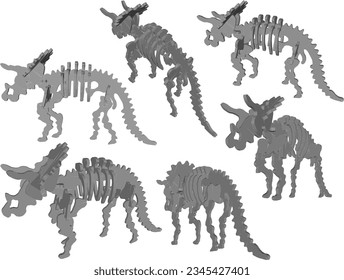 Vector sketch illustration of a lego toy fossil skeleton of a prehistoric giant carnivorous dinosaur