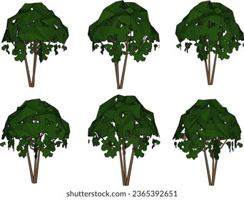 Vector sketch illustration of low poly tree minimalist cartoon design for designer drawing
