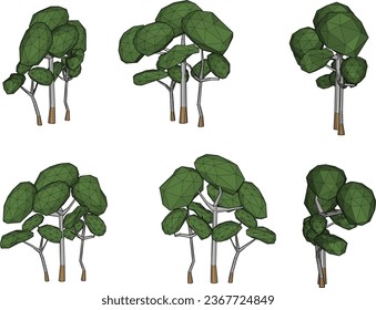 Vektorgrafik-Illustration eines Low-Poly-Baumcartoon-Designs für die grafische Vollständigkeit