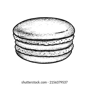Vector sketch illustration of Macaroon. Vintage style drawing isolated on white background.