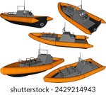 Vector sketch illustration of marine fleet rescue inflatable boat design