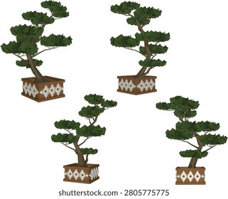 Vector sketch illustration of mini bonsai ornamental plant design in pot for hobby