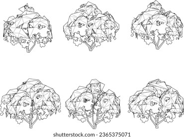 Vector sketch illustration of minimalist cartoon design of simple tree low poly for designer drawing