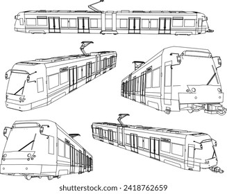 Vector sketch illustration of modern advanced monorail tram train design