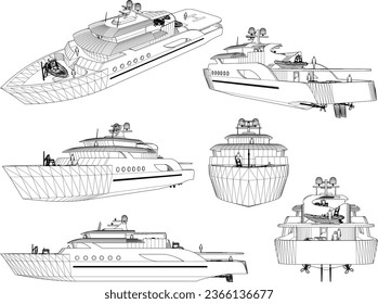 Vector sketch illustration of a modern minimalist cruise ship design with a helipad
