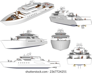 Vector sketch illustration of a modern minimalist cruise ship design with a helipad