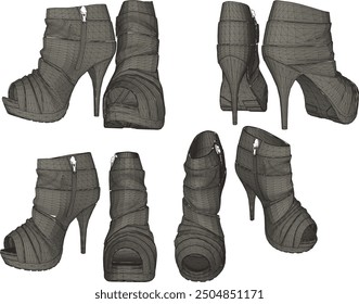 Vector sketch illustration of modern unique women's fashion sandals shoe design for models