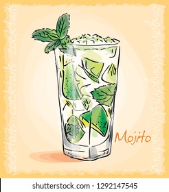 vector sketch illustration of Mojito cocktail